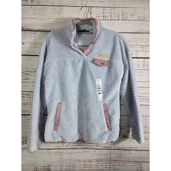 Simply Southern Sweaters - Simply Southern Women's Small Sherpa Pullover Quater Snap Fleece Blue Pink